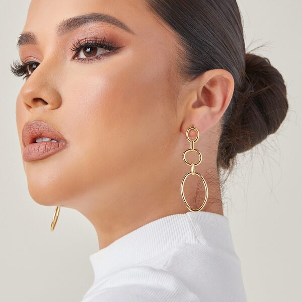 

Tiered O-Ring Statement Drop Earrings, Gold