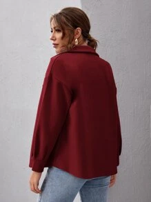 SHEIN Essnce Drop Shoulder Buttoned Overcoat - Burgundy - View 2