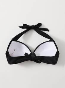 SHEIN Swim Summer Ruched Detail Push Up Bikini Top - Black - View 2