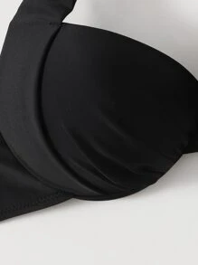 SHEIN Swim Summer Ruched Detail Push Up Bikini Top - Black - View 5