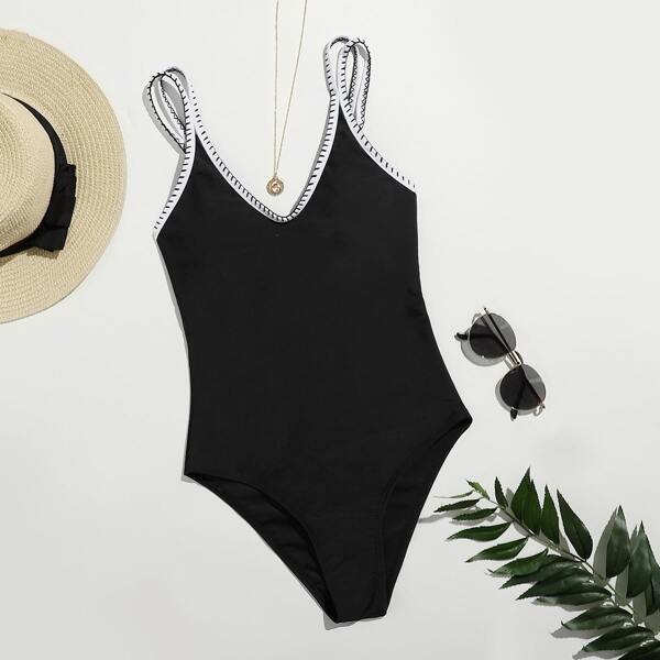 

Whip Stitch One Piece Swimsuit, Black
