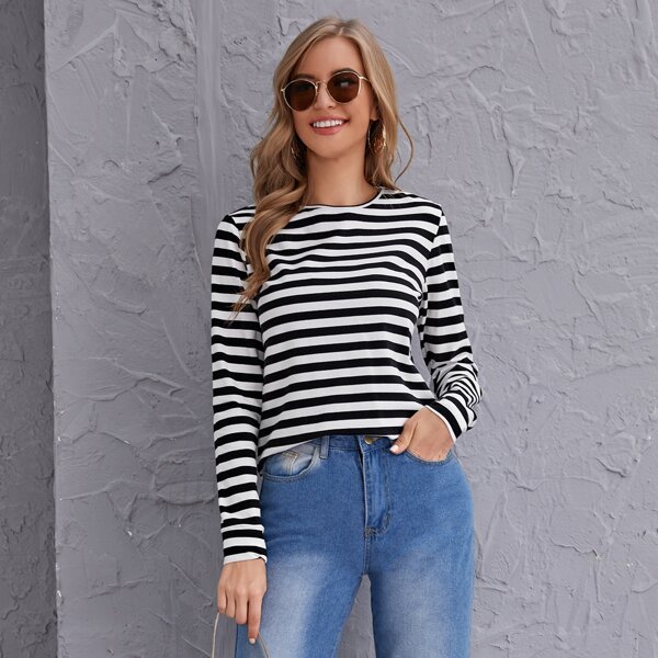 

Striped Pattern Tee, Black and white