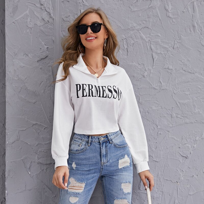 

Drop Shoulder Letter Graphic Pullover, White