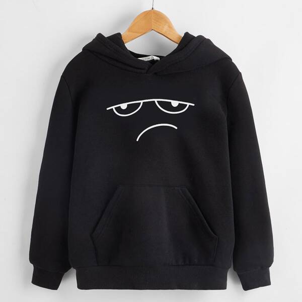 

Boys Cartoon Graphic Patch Pocket Hoodie, Black