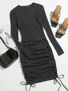 SHEIN EZwear Vestido ajustado con fruncido lateral con cordón - Gris Oscuro - Ver 1