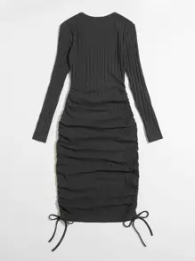 SHEIN EZwear Vestido ajustado con fruncido lateral con cordón - Gris Oscuro - Ver 2