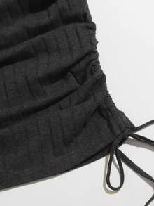 SHEIN EZwear Vestido ajustado con fruncido lateral con cordón - Gris Oscuro - Ver 4