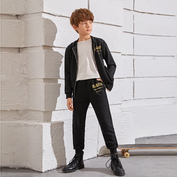 

Boys Letter Graphic Hoodie & Sweatpants Set, Black