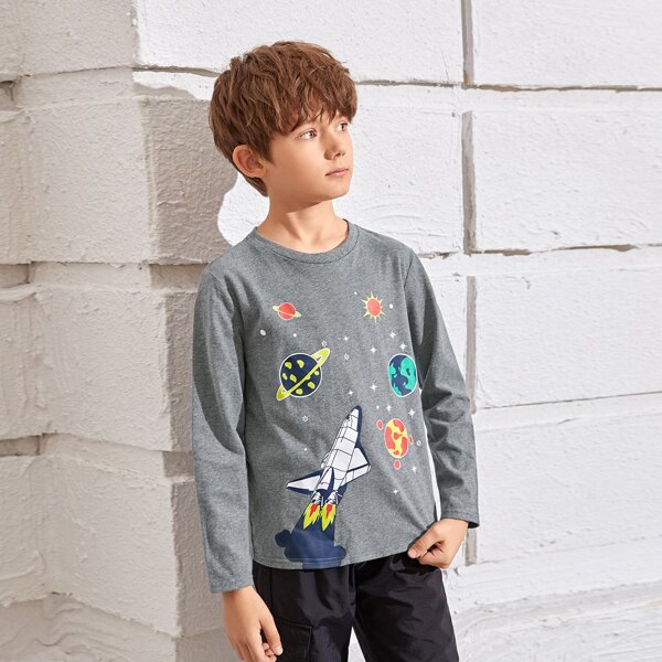 

Boys Planet & Rocket Print Tee, Grey