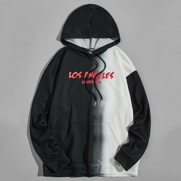 

Men Letter Graphic Ombre Hoodie, Black and white