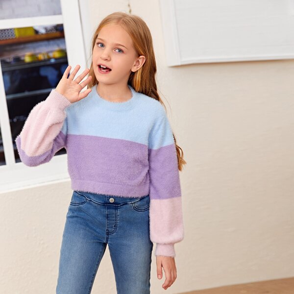 

Girls Colorblock Fuzzy Sweater, Multicolor