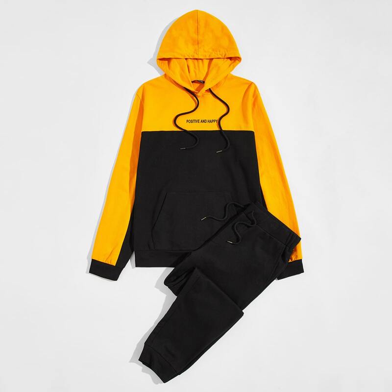

Guys Letter Graphic Colorblock Hoodie & Sweatpants Set, Multicolor
