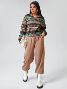 SHEIN 落肩半拉鏈開襟套頭衫 - 彩色 - 查看 3
