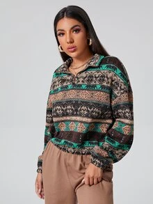 SHEIN 落肩半拉鏈開襟套頭衫 - 彩色 - 查看 4