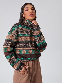 SHEIN 落肩半拉鏈開襟套頭衫 - 彩色 - 查看 5