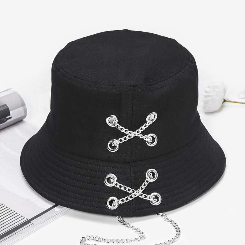 

Chain Decor Bucket Hat, Black