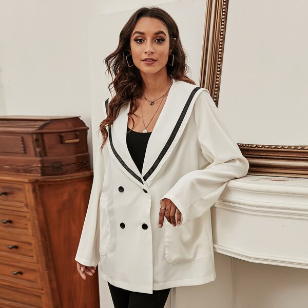 

Sailor Collar Double Breasted Coat, Beige