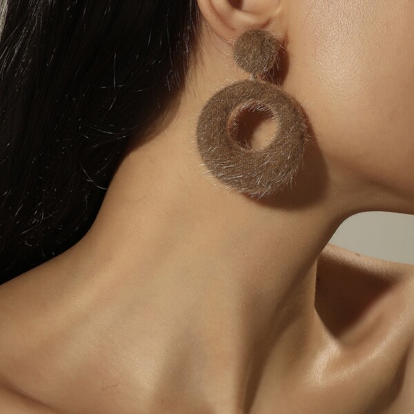 

Faux Fur Overlay Circle Drop Earrings, Coffee brown