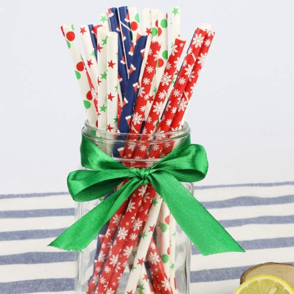 

25pcs Christmas Disposable Paper Straw, Multicolor