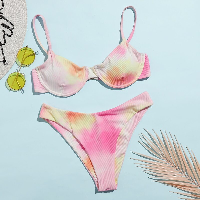 

Tie Dye High Cut Bikini Swimsuit, Multicolor