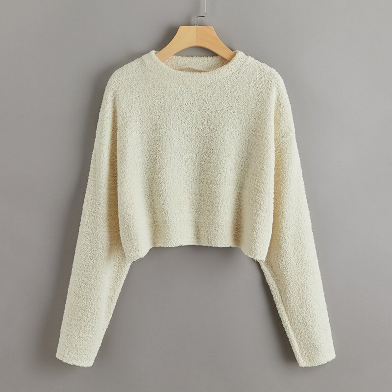 

Solid Drop Shoulder Oversized Sweater, Beige