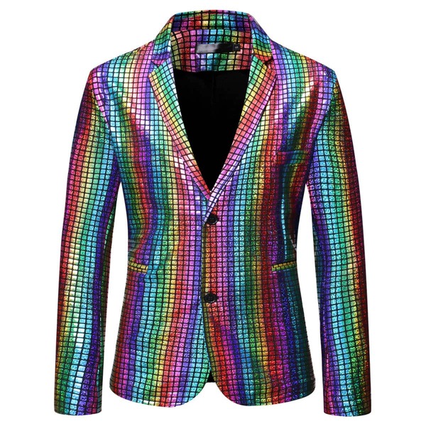 

Men Plaid Rainbow Stripe Blazer, Multicolor
