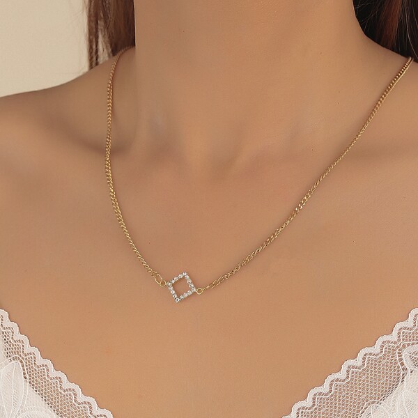 

Rhinestone Geometric Decor Necklace, Gold