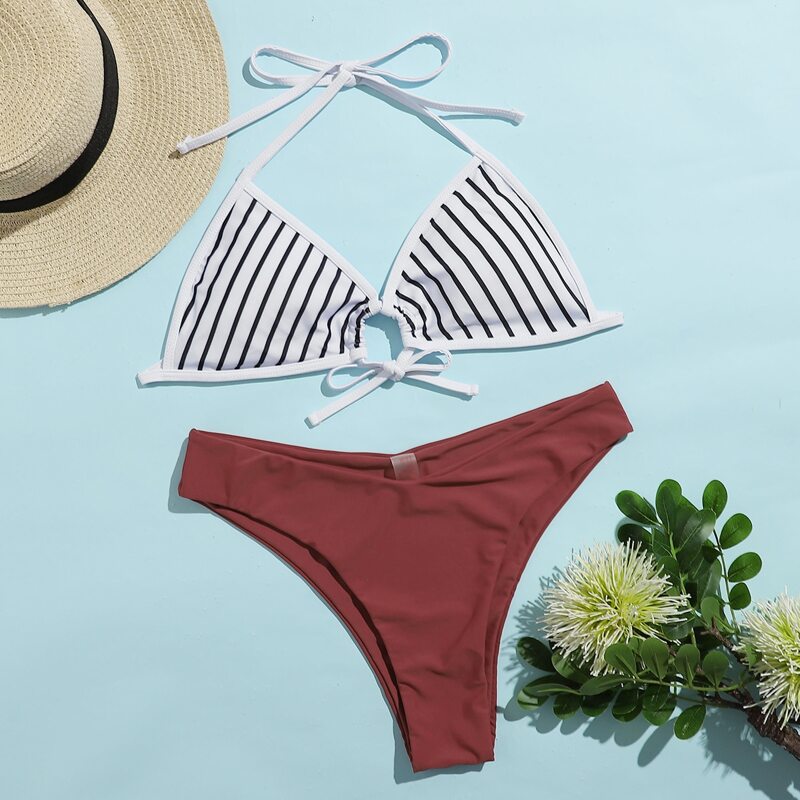 

Striped Triangle Bikini Swimsuit, Multicolor