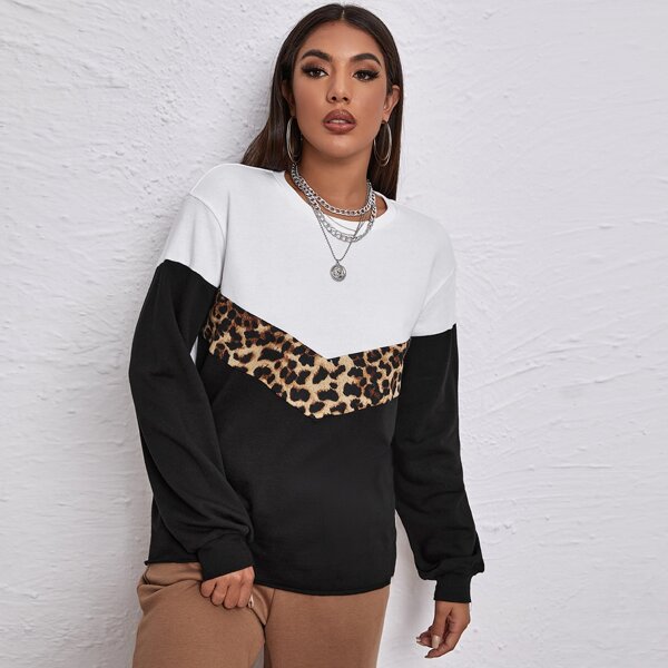 

Chevron Leopard Panel Pullover, Multicolor