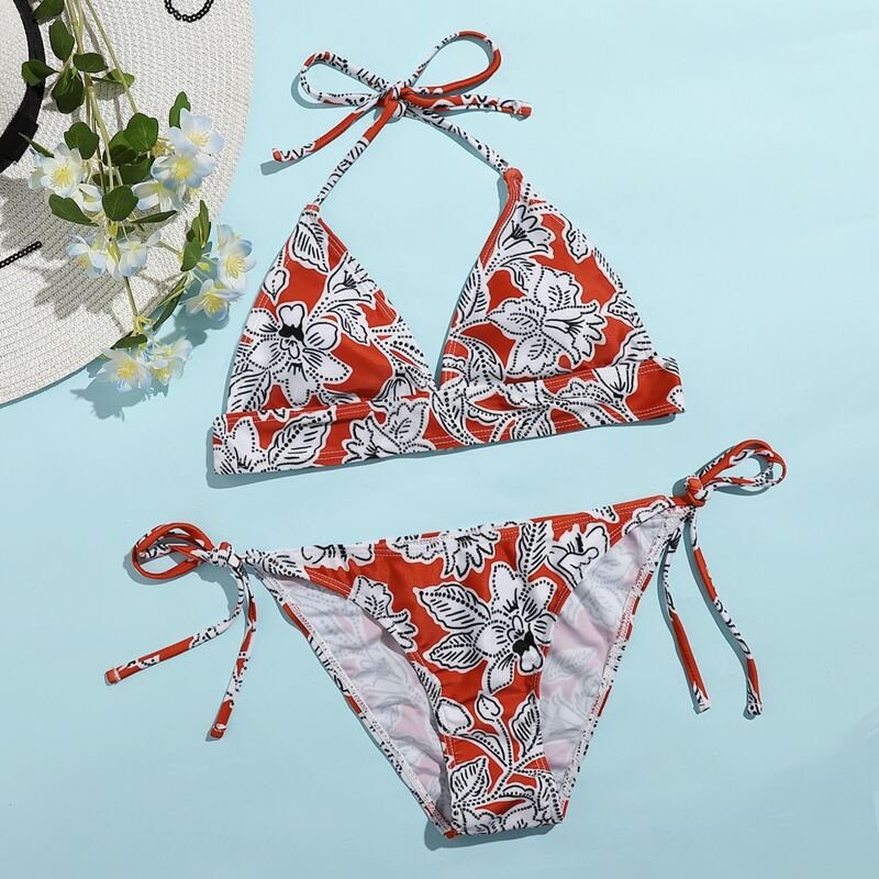 

Floral Tie Side Bikini Swimsuit, Multicolor