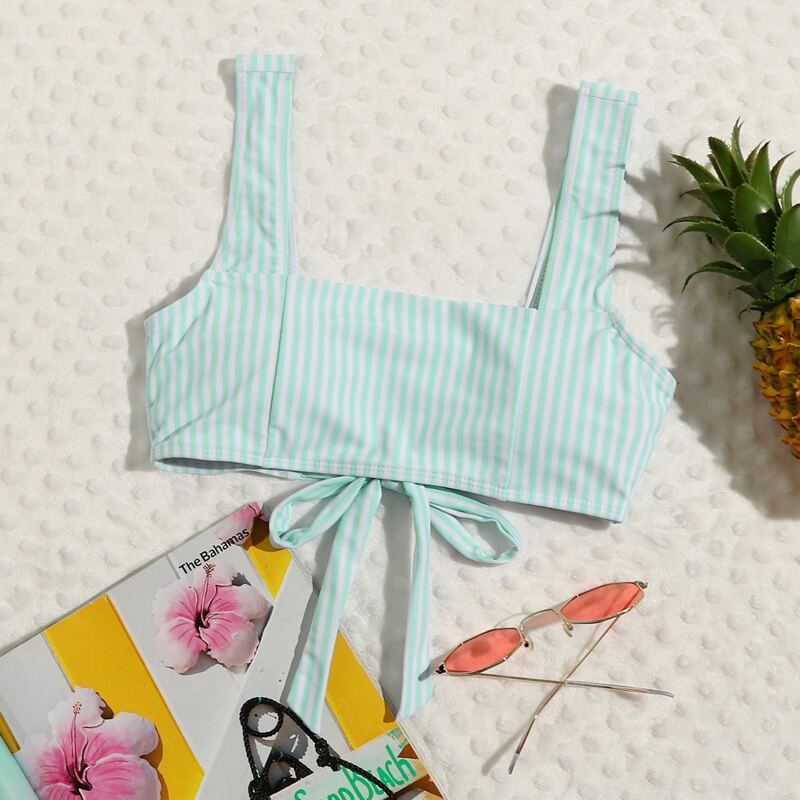 

Striped Tie Back Bikini Top, Mint green