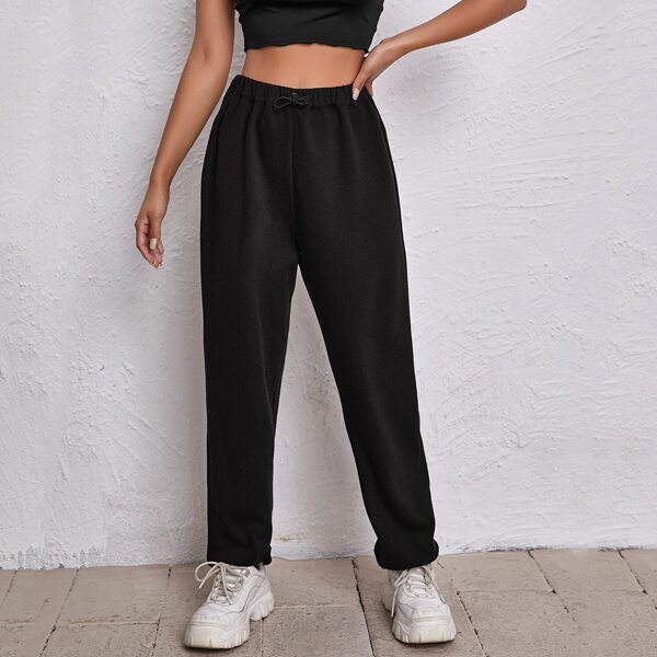 

Drawstring Waist Solid Sweatpants, Black