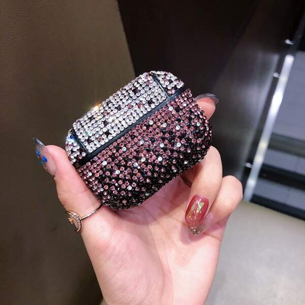 

Ombre Rhinestone Decor AirPods Case, Purple