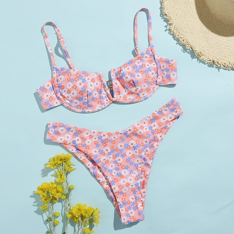 

Ditsy Floral V Wired Push Up Bikini Swimsuit, Multicolor