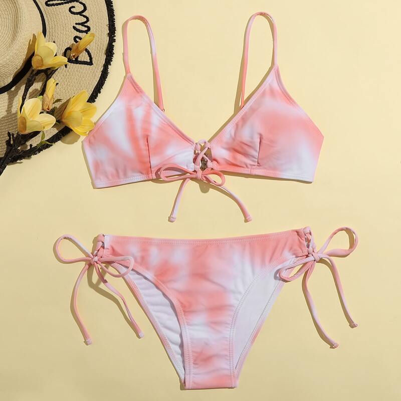 

Tie Dye Tie Side Bikini Swimsuit, Multicolor