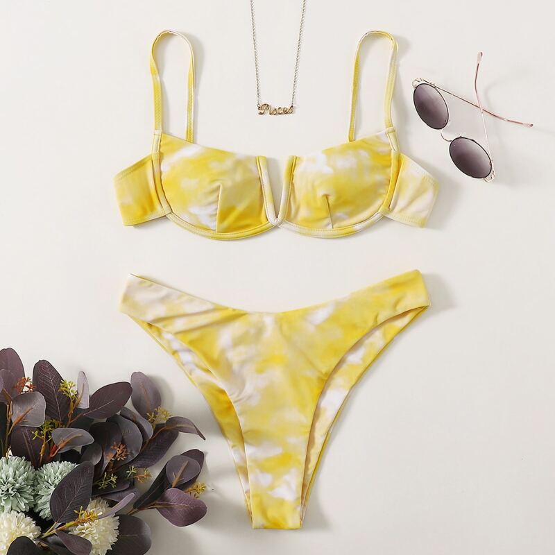 

Tie Dye High Cut Bikini Swimsuit, Yellow