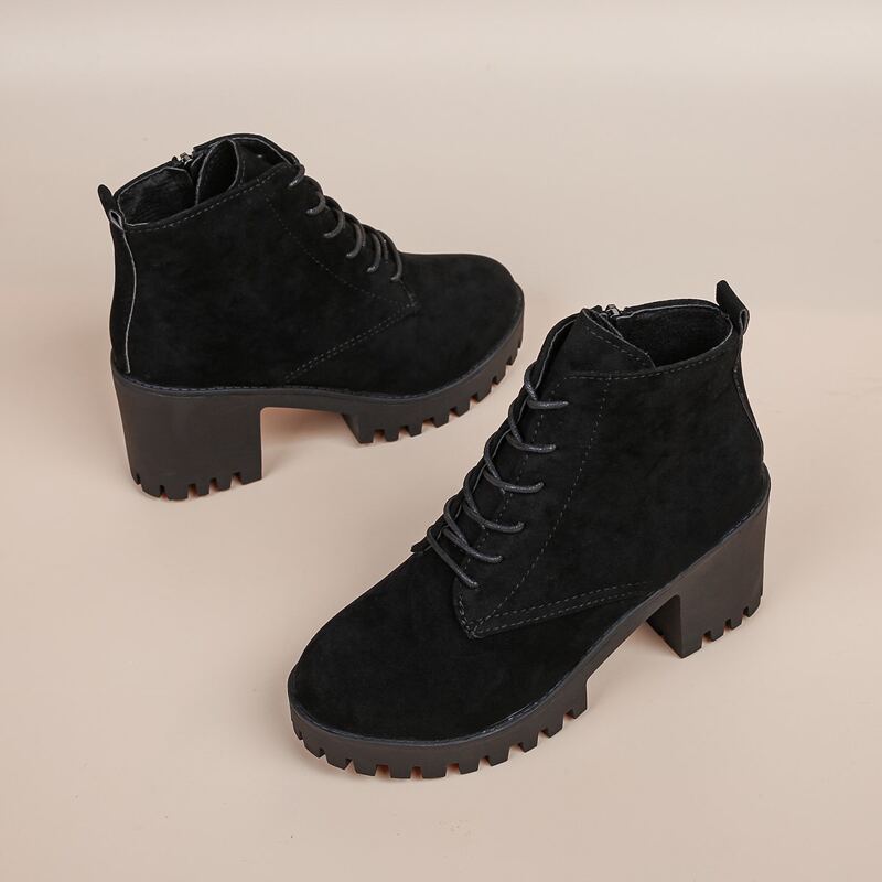 

Lace-up Front Chunky Heel Boots, Black