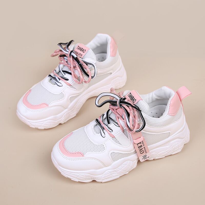 

Double Strap Lace-up Chunky Sneakers, White