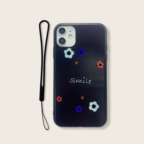 

Flower & Letter Graphic iPhone Case With Lanyard, Multicolor