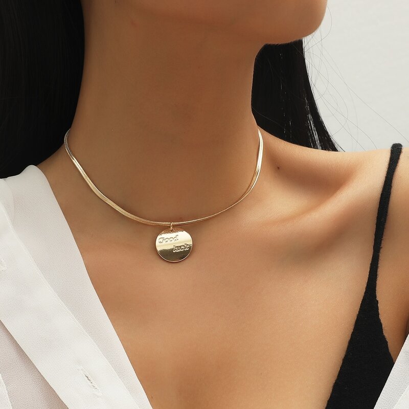 

Letter Design Disc Charm Necklace, Gold