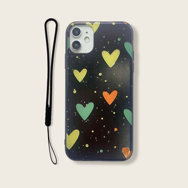 

Heart Print iPhone Case With Lanyard, Multicolor