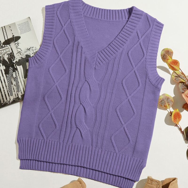 

High Low Hem Sweater Vest, Violet purple