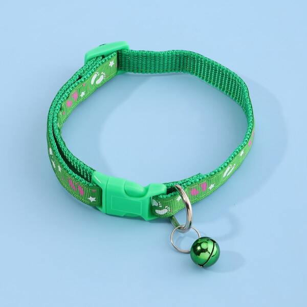 

1pc Star Print Cat Collar, Green