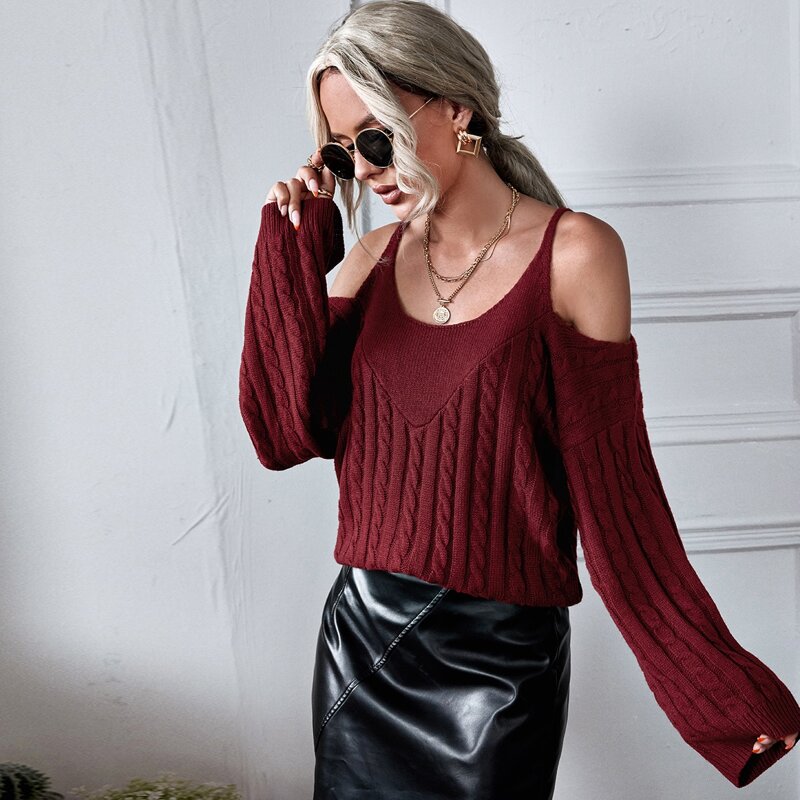 

Cold Shoulder Cable Knit Sweater, Maroon