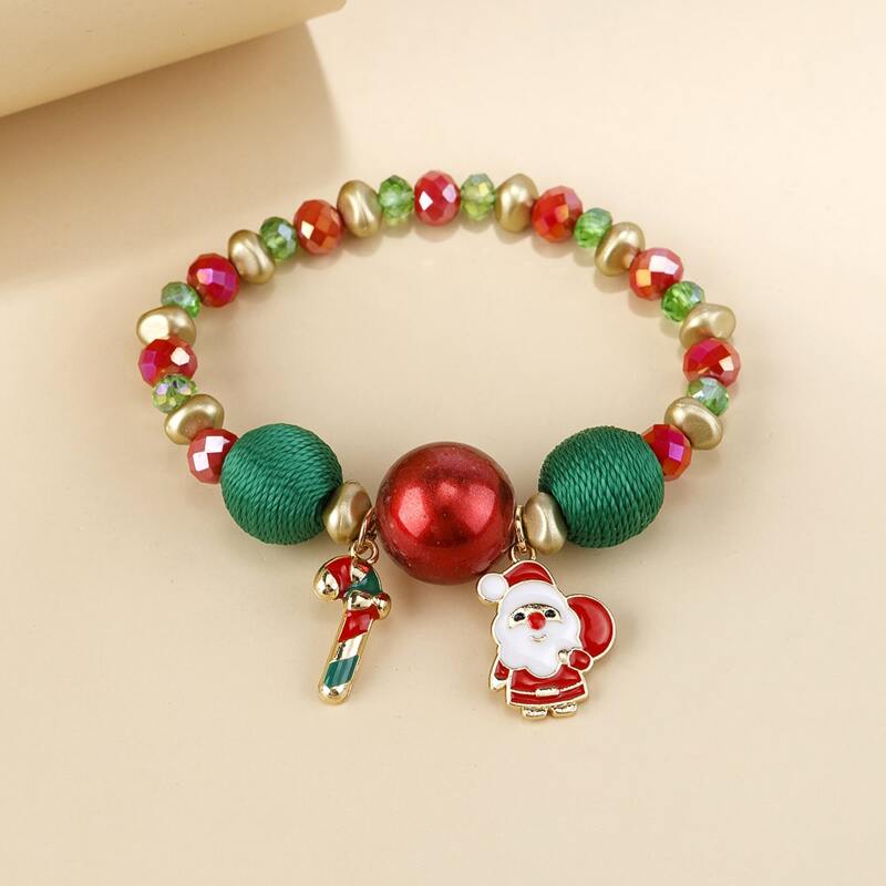 

Christmas Santa Claus Charm Beaded Bracelet, Multicolor