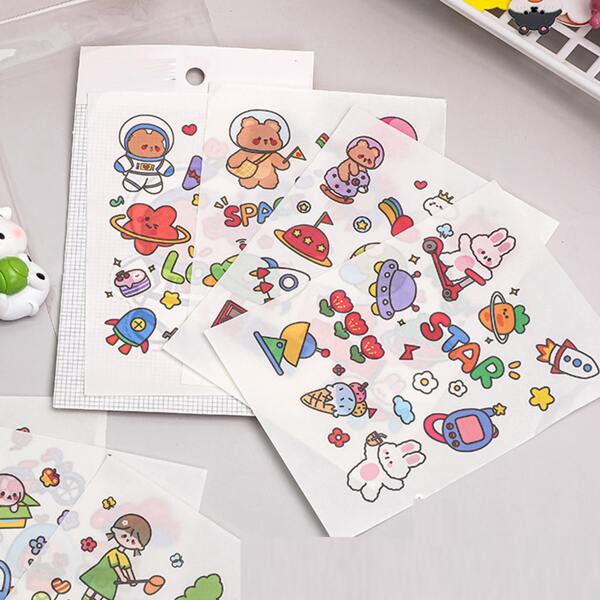 

4sheets Cartoon Graphic Random Sticker, Multicolor