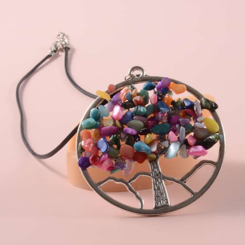 

Stone Decor Tree Charm Necklace, Multicolor