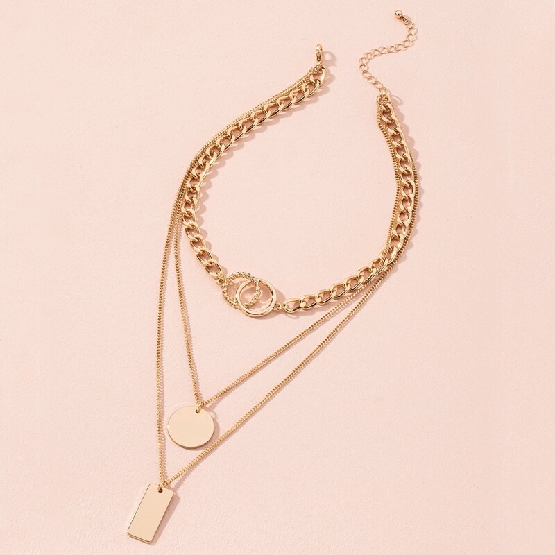 

Disc & Geometric Charm Layered Necklace, Gold