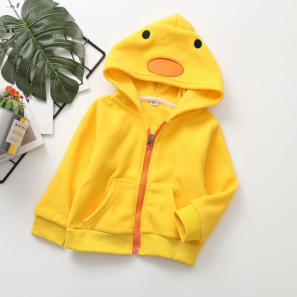 

Toddler Girls Teddy Cartoon Pattern Hooded Jacket, Yellow