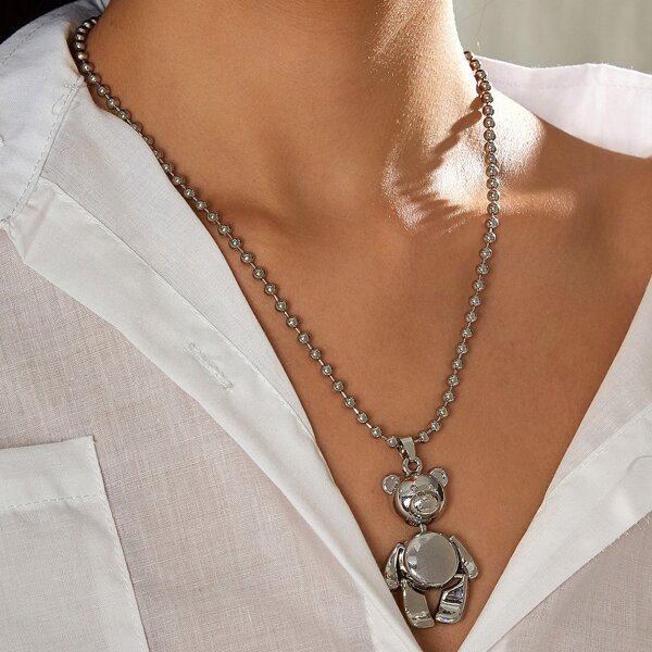 

Bear Charm Necklace, Silver